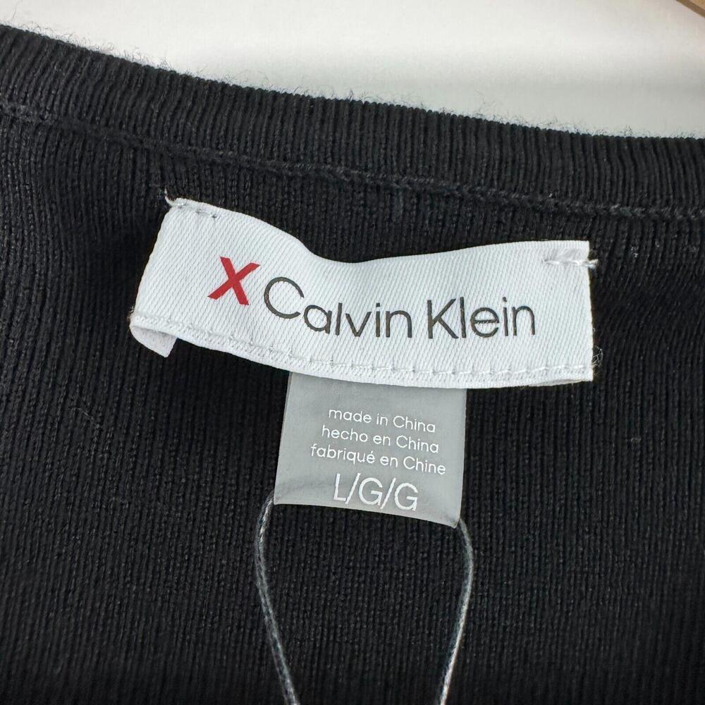Calvin Klein Women’s Size Large Solid Black Ribbed Knit Cropped Tank Top New - Picture 2 of 6